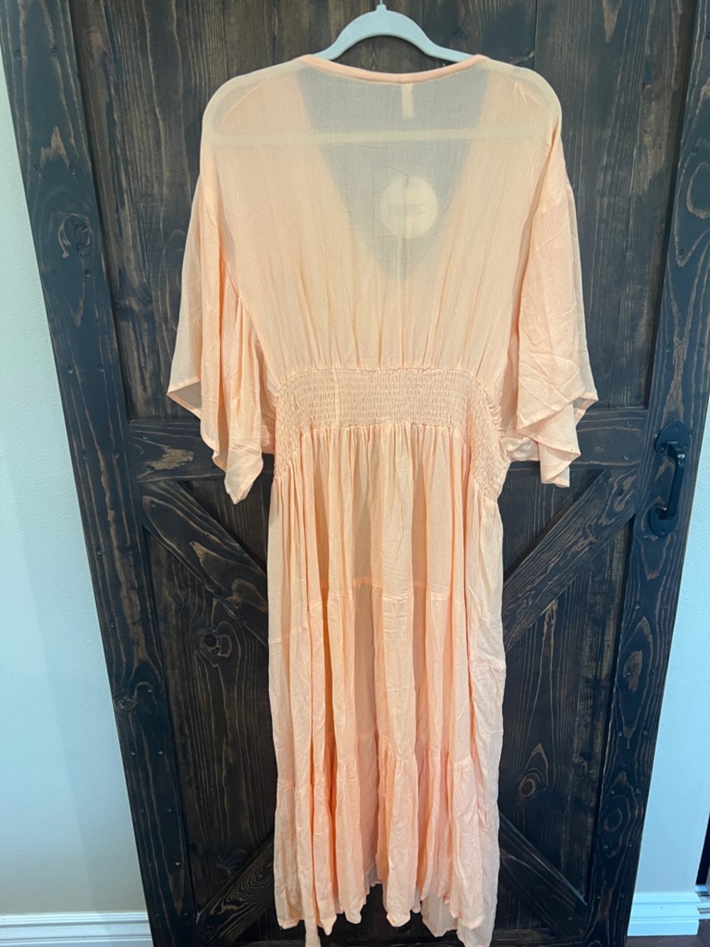 Boho Me -  Peach Tiered V-Neck Smocked Maxi Dress - Picture 3 of 4